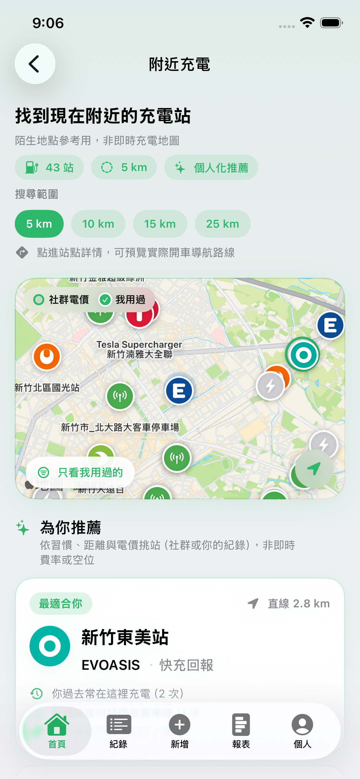 附近充電：依會員、習慣、價位與位置推薦充電站